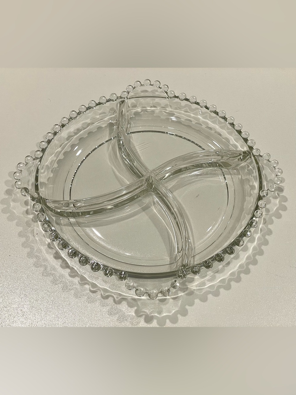 Imperial Glass “Candlewick” Relish Snack Quartered Dish w Handles | EUC